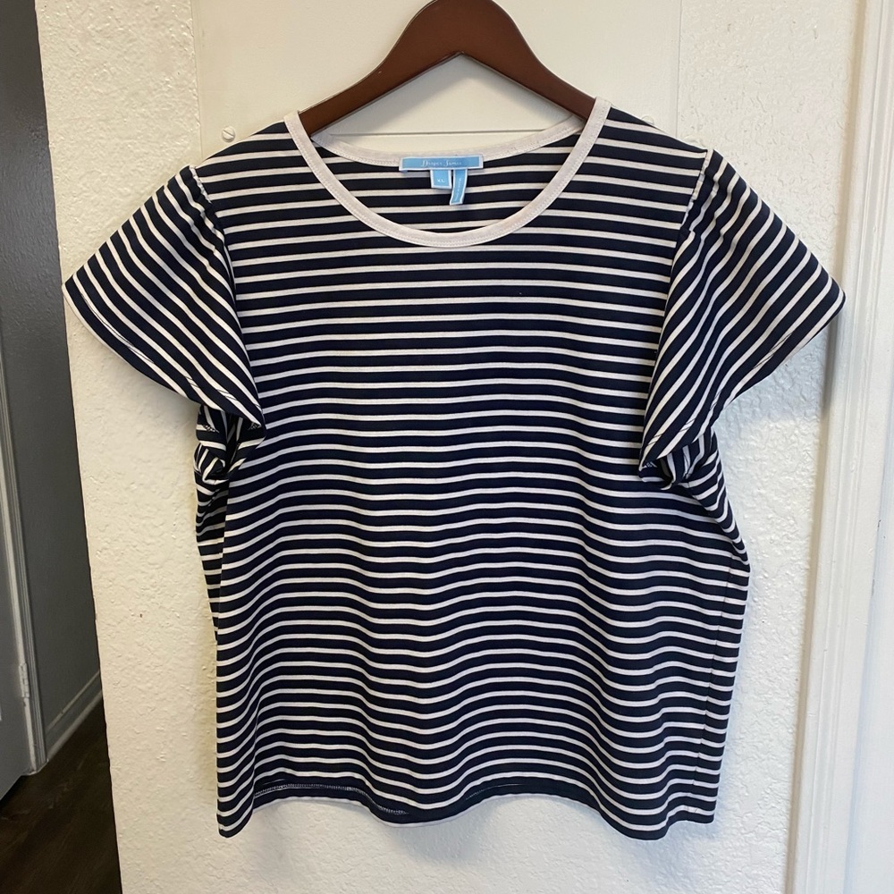 Draper James Navy and White Striped Top